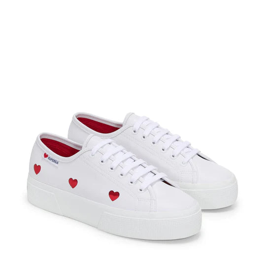 SUPERGA | ZAPATILLAS | MUJER | 3740 PLATAFORMA CORAZONES MATERIAL VEGANO LEGGERA | BLANCO