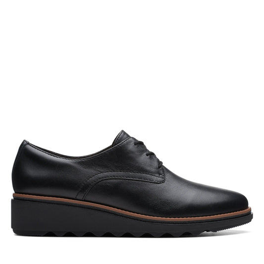 CLARKS | WOMEN'S DERBY SHOES | SHARON RAE BLACK LEATHER | BLACK