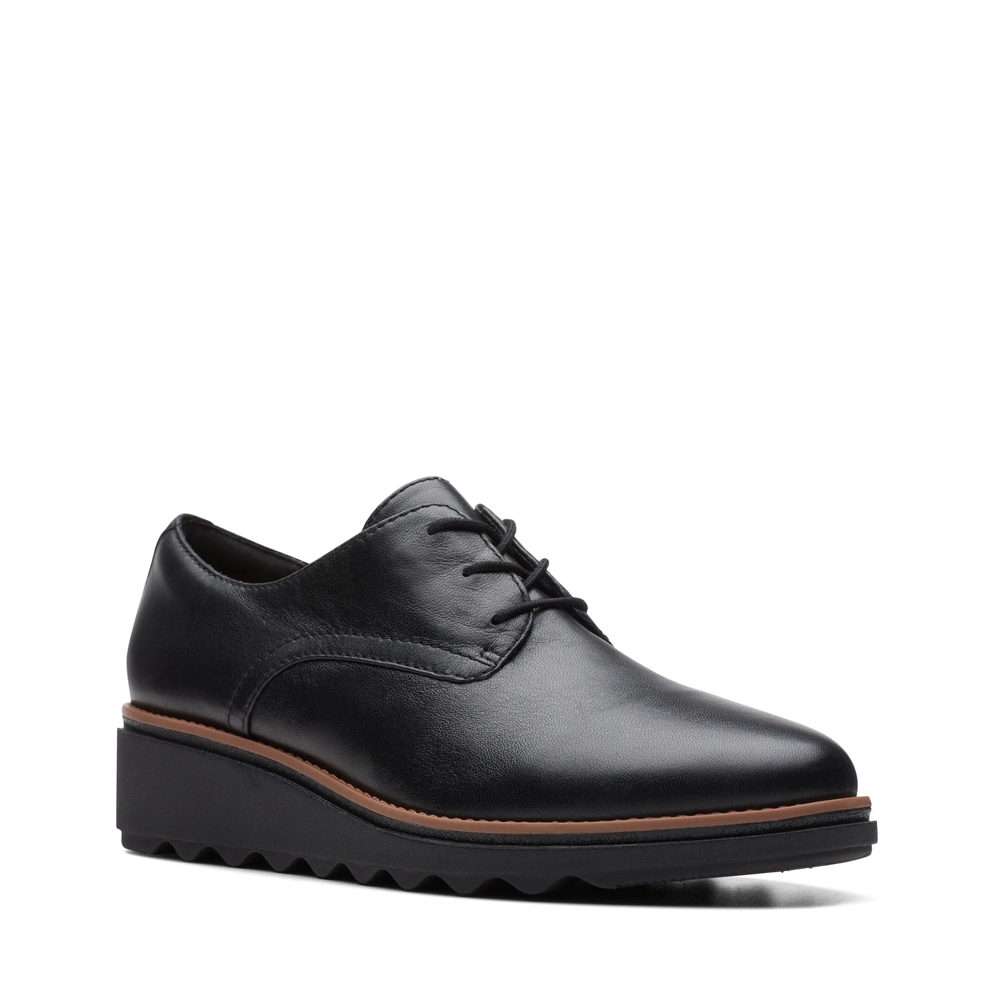 CLARKS | WOMEN'S DERBY SHOES | SHARON RAE BLACK LEATHER | BLACK