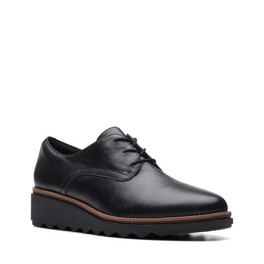 CLARKS | WOMEN'S DERBY SHOES | SHARON RAE BLACK LEATHER | BLACK