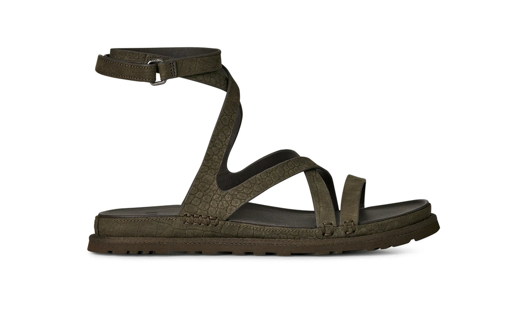 UGG W Goldengaze Embossed Ankle WRAP Dense Smoke: grå sandaler til kvinder