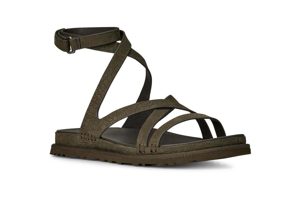 UGG W Goldengaze Embossed Ankle WRAP Dense Smoke: grå sandaler til kvinder