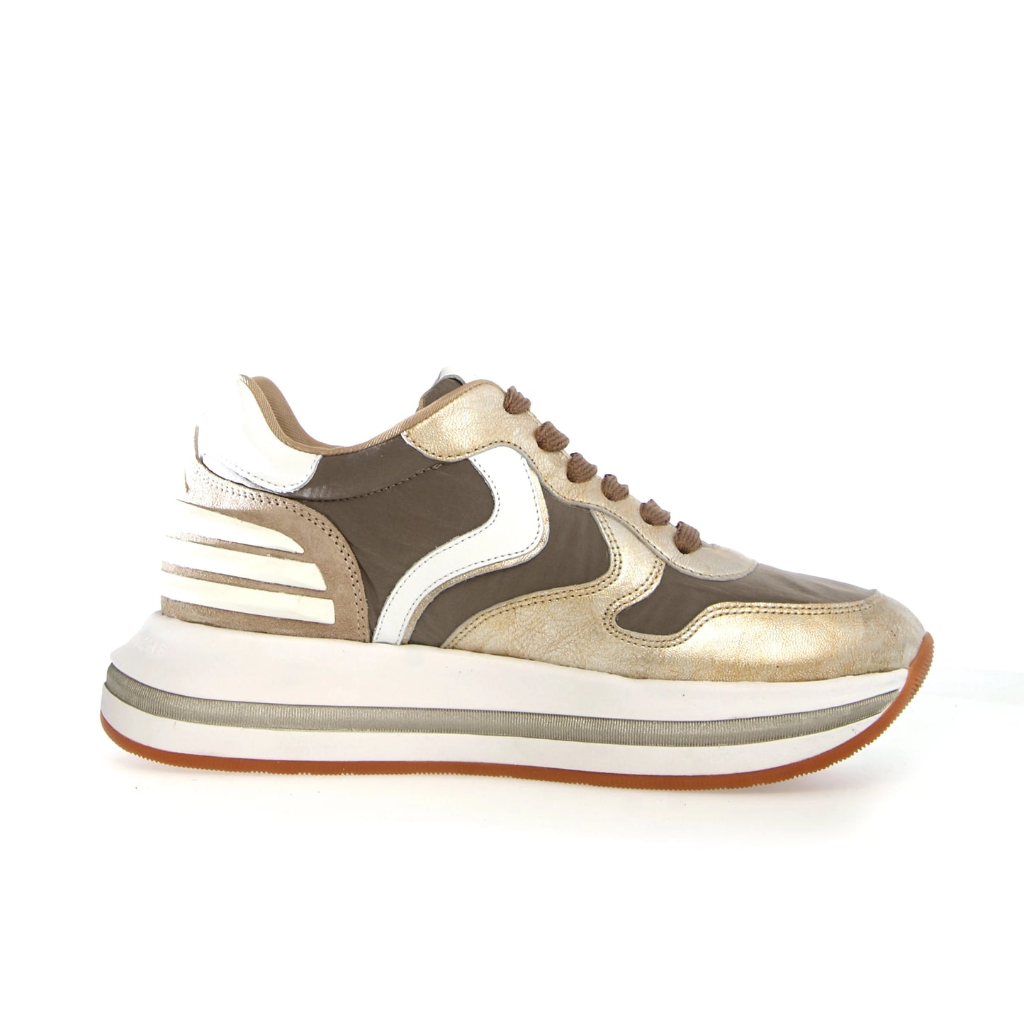 VOILE BLANCHE | SNEAKERS MUJER | MERRY POWER CRACKED METAL LEATHER/NYLON GOLD TAUPE | DORADO