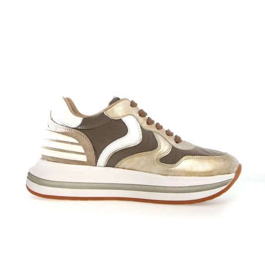 VOILE BLANX | SNEAKERS DONA | MERRY POWER CRACKED METALL LEATHER/NYLON GOLD TAUPE | DAURAT