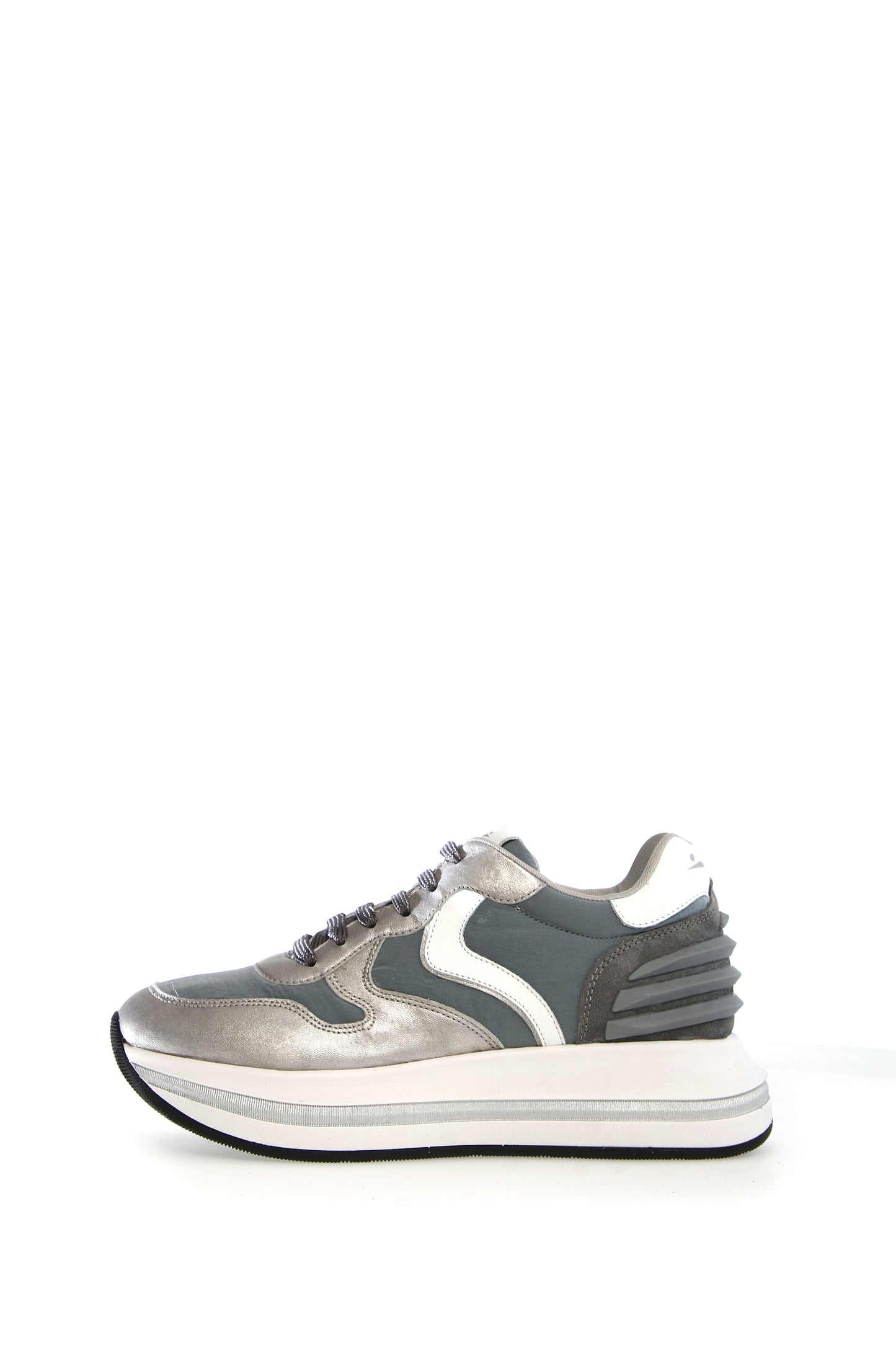 VOILE BLANCHE | SNEAKERS MUJER | MERRY POWER CRACKED METAL LEATHER/NYLON DEEP SILVER GREY | PLATEADO