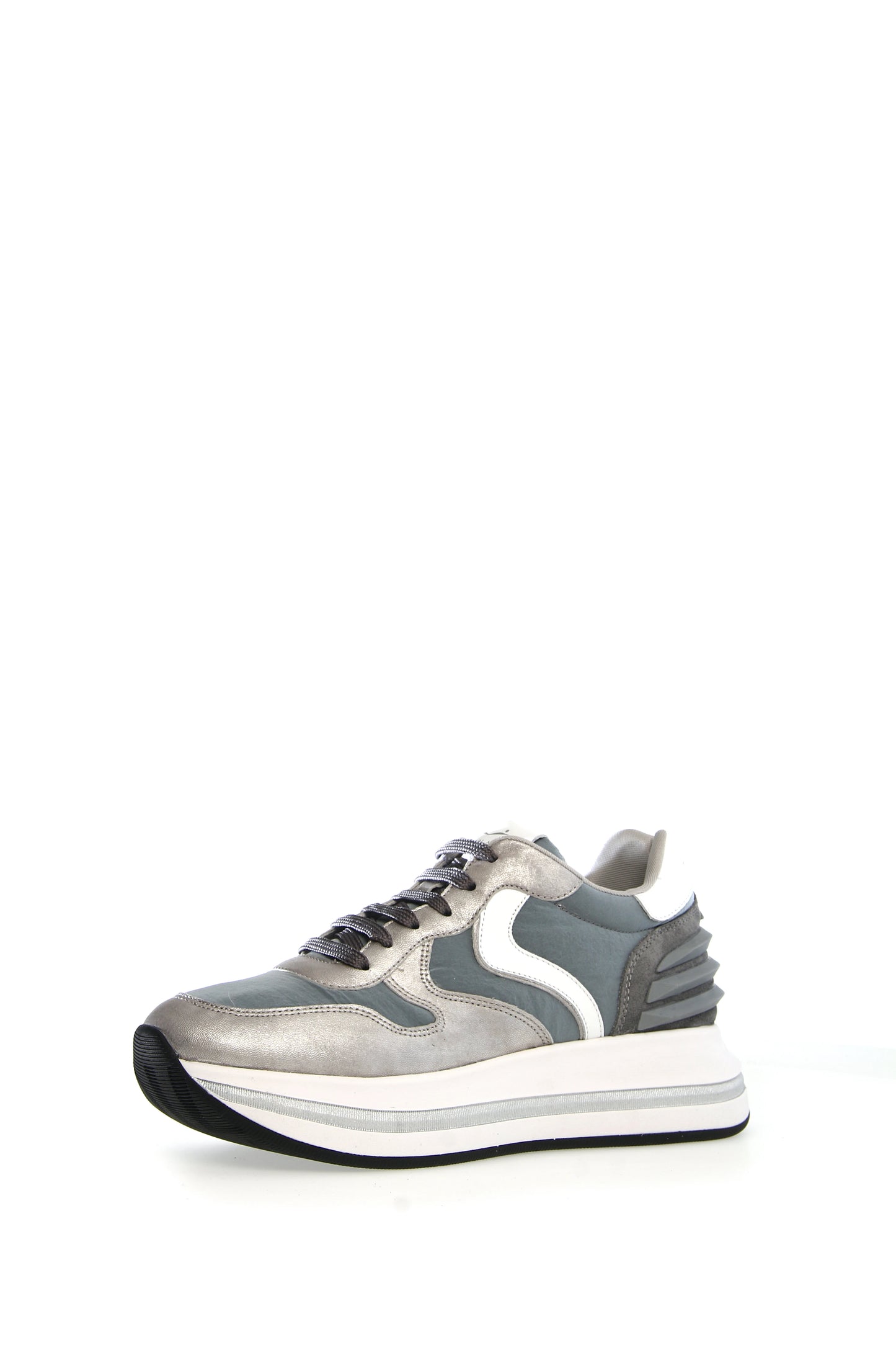 VOILE BLANCHE | SNEAKERS MUJER | MERRY POWER CRACKED METAL LEATHER/NYLON DEEP SILVER GREY | PLATEADO