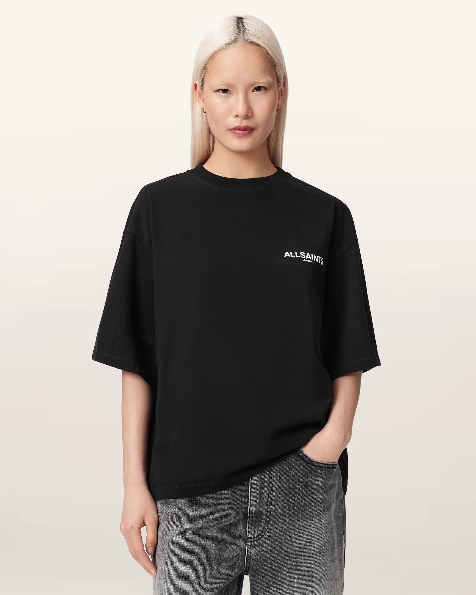 ALL SAINTS Halis Amelie TEE Black: أسود تيشيرت للنساء