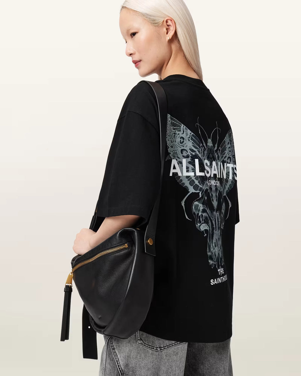ALL SAINTS Halis Amelie TEE Black: أسود تيشيرت للنساء