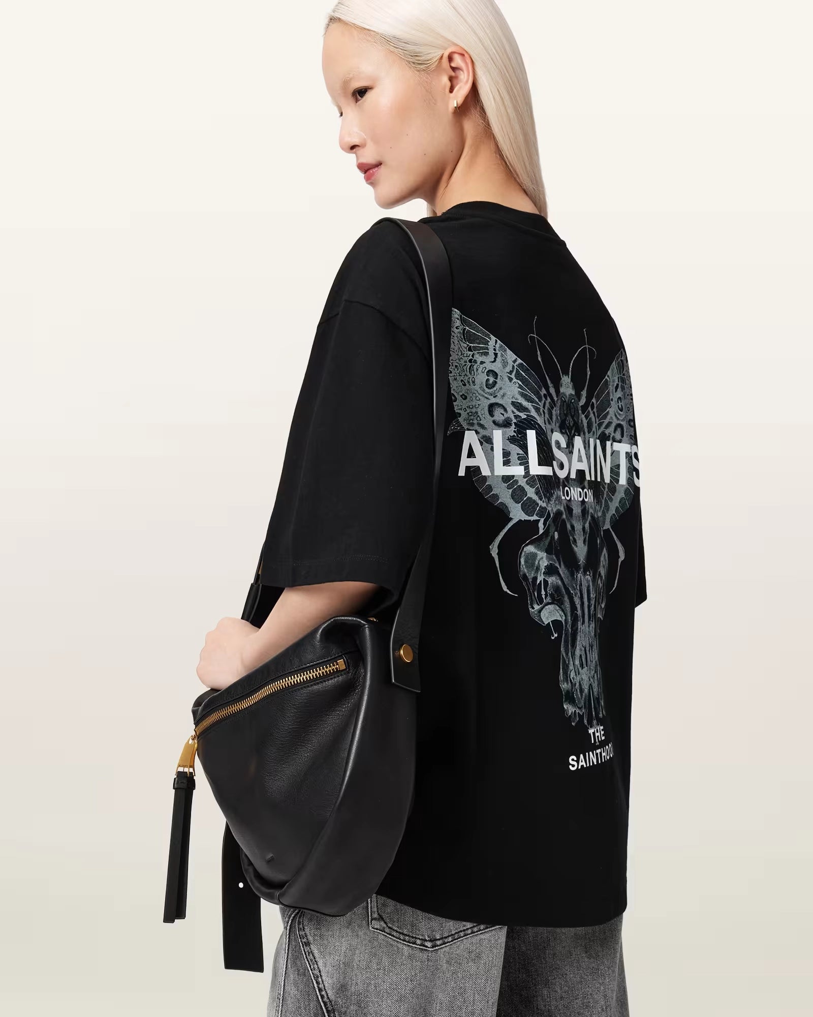 ALL SAINTS Halis Amelie TEE Black: أسود تيشيرت للنساء