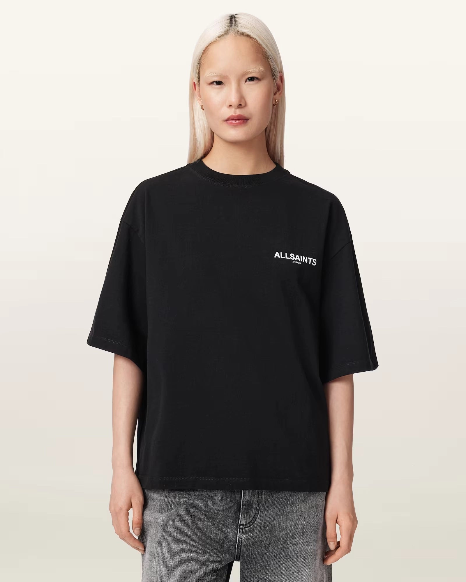 ALL SAINTS Halis Amelie TEE Black: أسود تيشيرت للنساء