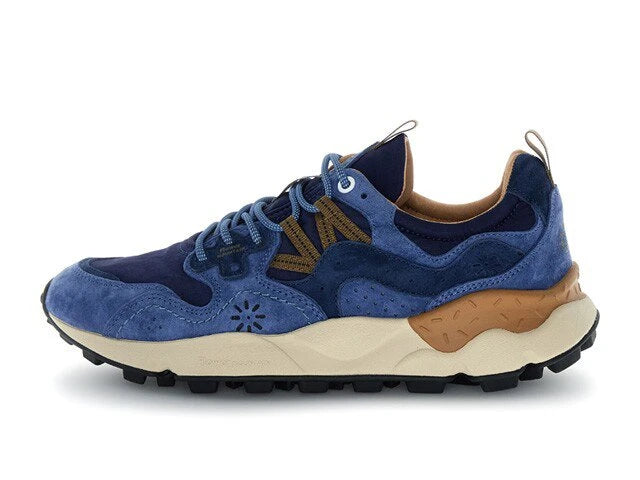FLOWER MOUNTAIN Yamano 3 MAN Suede/nylon Navy-blue-brown: ブルー スニーカー メンズ