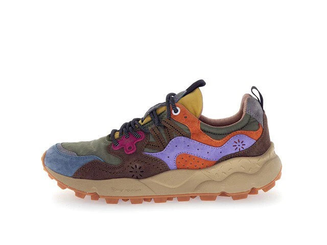 FLOWER MOUNTAIN Yamano 3 UNI Suede/nylon Kaki-multi: multicolor sneakers voor dames