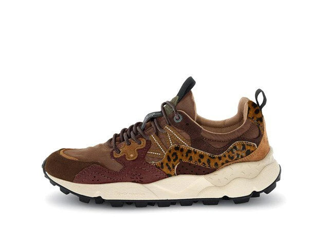 FLOWER MOUNTAIN Yamano 3 UNI Suede/pony Hair/nylon Brown-bordeaux: bruin sneakers voor dames