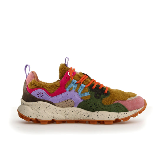 FLOWER MOUNTAIN | SNEAKERS MUJER | YAMANO 3 WOMAN SUEDE/TEDDY LIGHT BROWN-MILITARE-VIOLET | MARRÓN