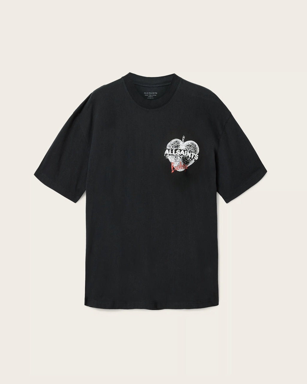 ALL SAINTS Reflect SS CREW Washed Black: أسود تيشيرت للرجال