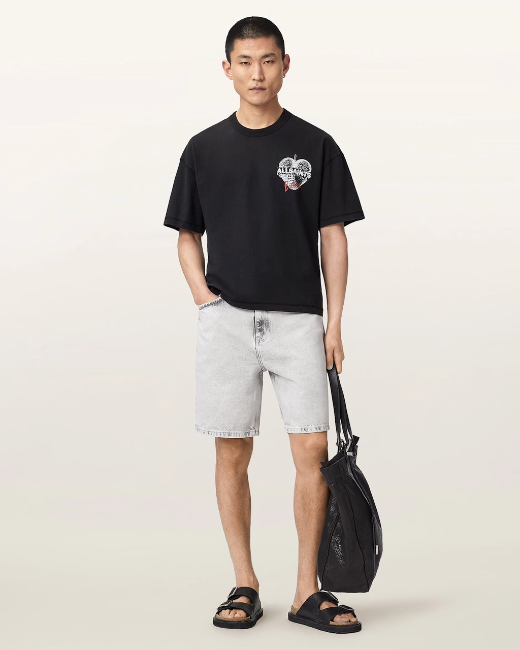 ALL SAINTS Reflect SS CREW Washed Black: أسود تيشيرت للرجال