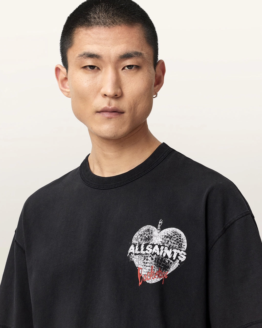 ALL SAINTS Reflect SS CREW Washed Black: أسود تيشيرت للرجال