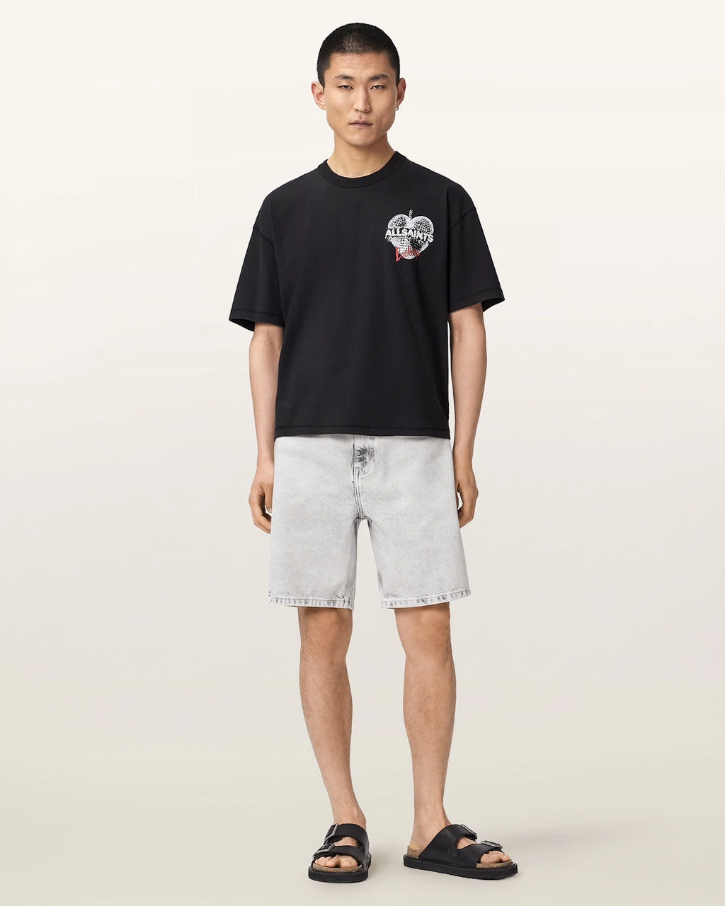 ALL SAINTS Reflect SS CREW Washed Black: أسود تيشيرت للرجال