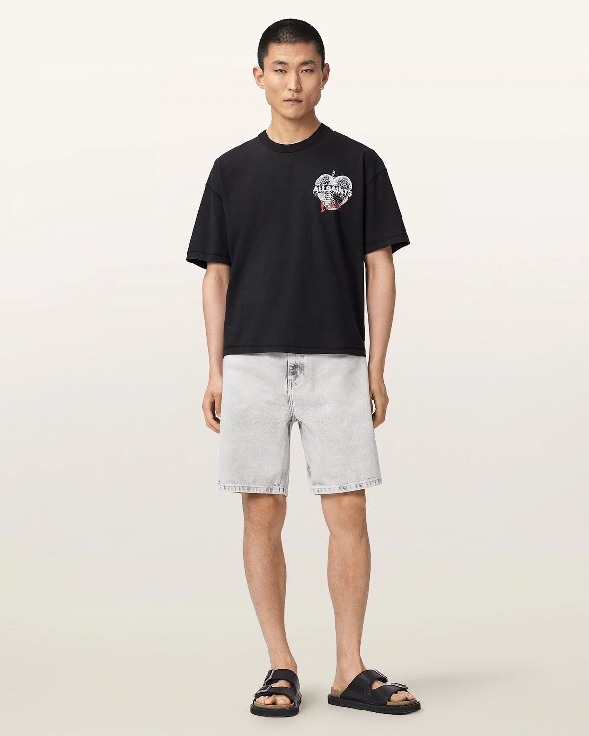 ALL SAINTS Reflect SS CREW Washed Black: أسود تيشيرت للرجال
