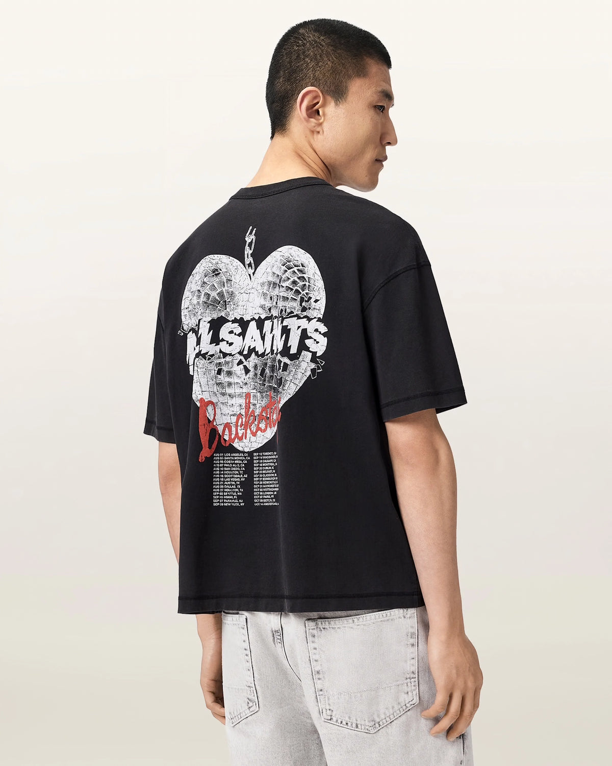 ALL SAINTS Reflect SS CREW Washed Black: أسود تيشيرت للرجال