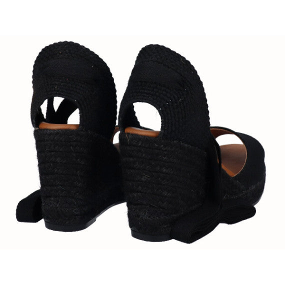 VIGUERA | Espadrillas da donna | Zeppa alta in iuta nera con nastri | Nero