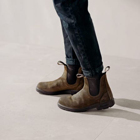 BLUNDSTONE BOTA Chelsea Icónica Encerada Verde Oliva: أخضر بوت قصير للجنسين