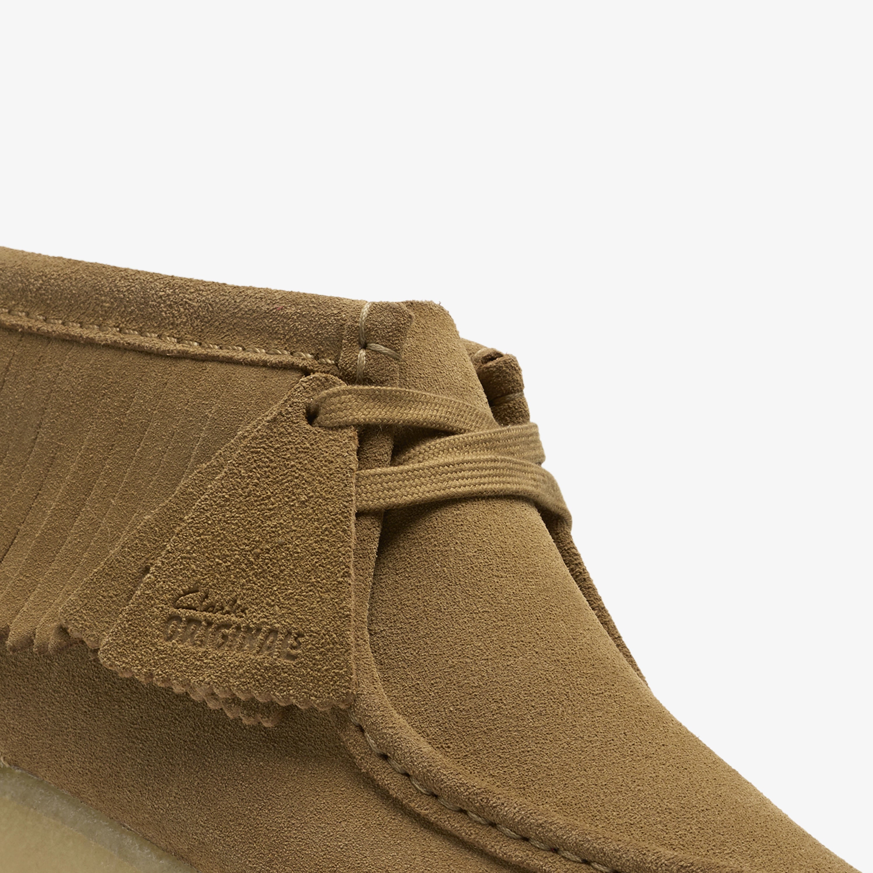 CLARKS | BOOTS | WOMEN'S | WALLABEE WEDGE FRINGE LIGHT TAN SUEDE | BEIGE