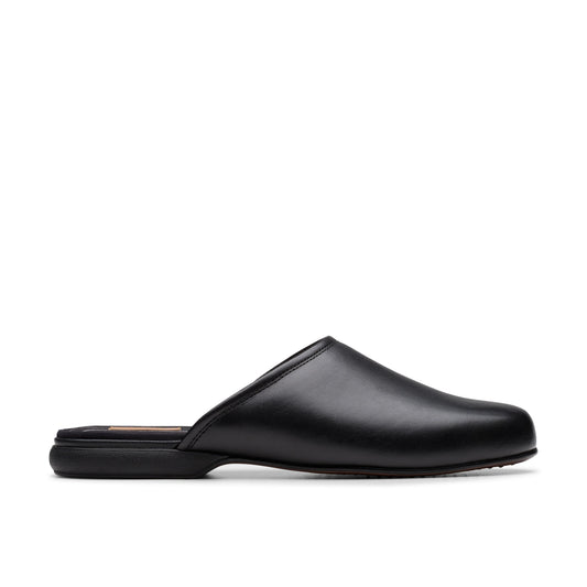 Zapatillas Del Hogar De La Marca Clarks  Para Hombre Modelo Harston Mule Black Leather En Color Negro
