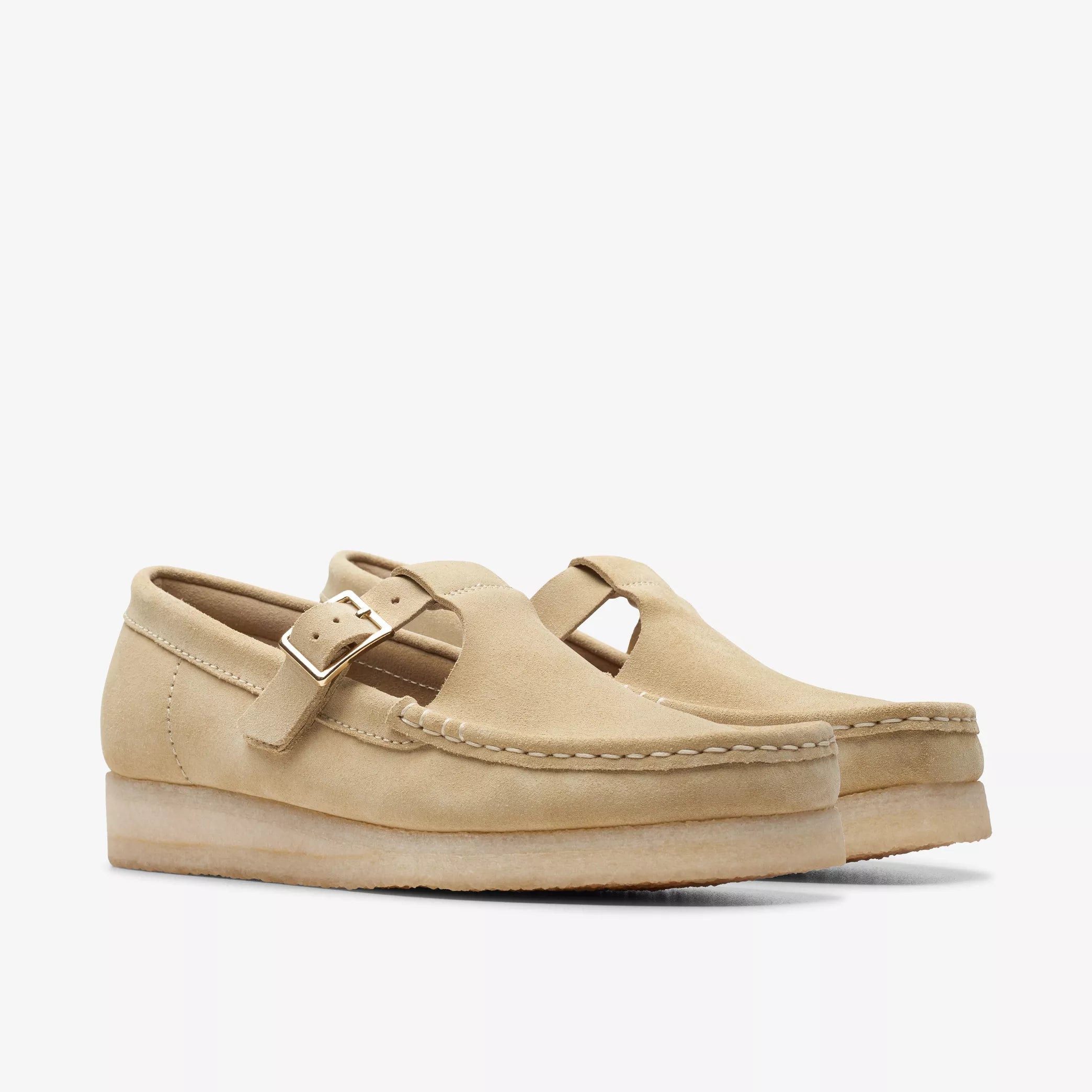 Sandalias De La Marca Clarks  Para Mujer Modelo Wallabee T Bar Maple Suede En Color Beige