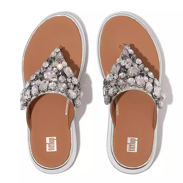 FITFLOP | SANDALIAS MUJER | F MODE JEWEL DELUXE M/LEATHER FLATFORM TOE THONGS SILVER | PLATEADO