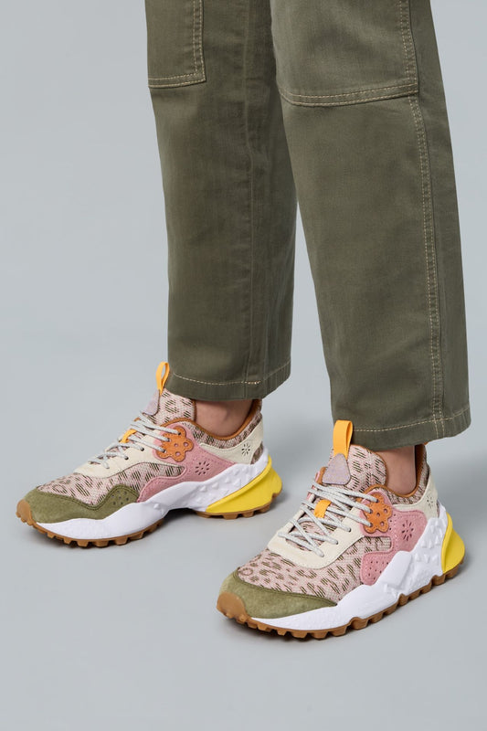 FLOWER MOUNTAIN | SNEAKERS | WOMAN | KOTETSU WOMAN SUEDE/NYLON LEO PRINT GREEN-BEIGE-CIPRIA