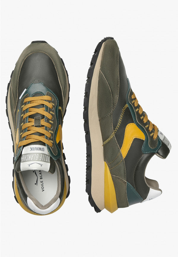 VOILE BLANCHE | SNEAKERS HOMBRE | QWARK HYPE MAN BRUSHED GOATSKIN/WAX FABRIC ARMY GREEN-MUSTARD | VERDE