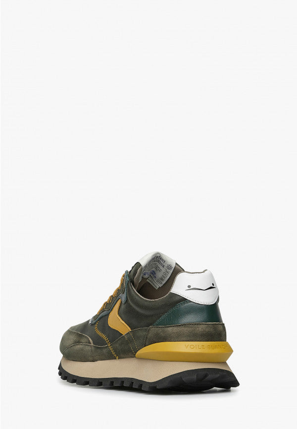VOILE BLANX | SNEAKERS HOME | QWARK HYPE MAN BRUSHED GOATSKIN/WAX FABRIC ARMY GREEN-MUSTARD | VERD