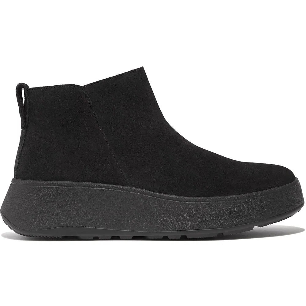 FITFLOP | KOZAKI DAMSKIE | W F MODE ZAMSZOWE BUTY DO KOSTKI NA PLATFORMIE Z ZAMKIEM, CAŁE CZARNE | CZARNE