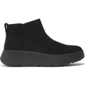 FITFLOP | KOZAKI DAMSKIE | W F MODE ZAMSZOWE BUTY DO KOSTKI NA PLATFORMIE Z ZAMKIEM, CAŁE CZARNE | CZARNE