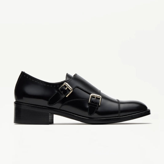 LOTTUSSE | ZAPATOS DE VESTIR | MUJER | ZAPATOS DOBLE HEBILLA PINA PIEL DE VACUNO NEGRO | NEGRO