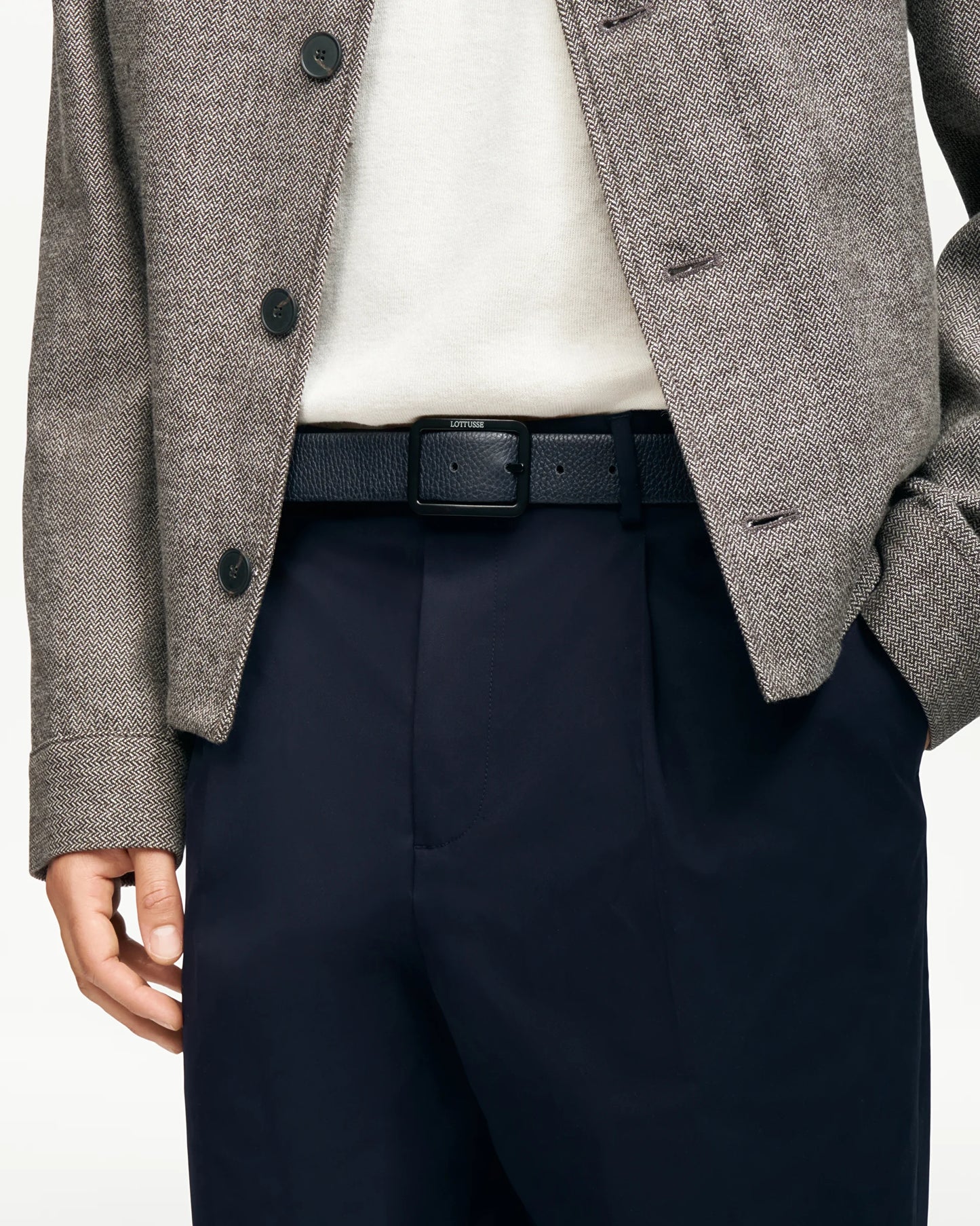 LOTTUSSE | CINTURONES | HOMBRE | CINTURÓN DE PIEL DE BECERRO MARRÓN/NEGRO AZUL MARINO | AZUL MARINO