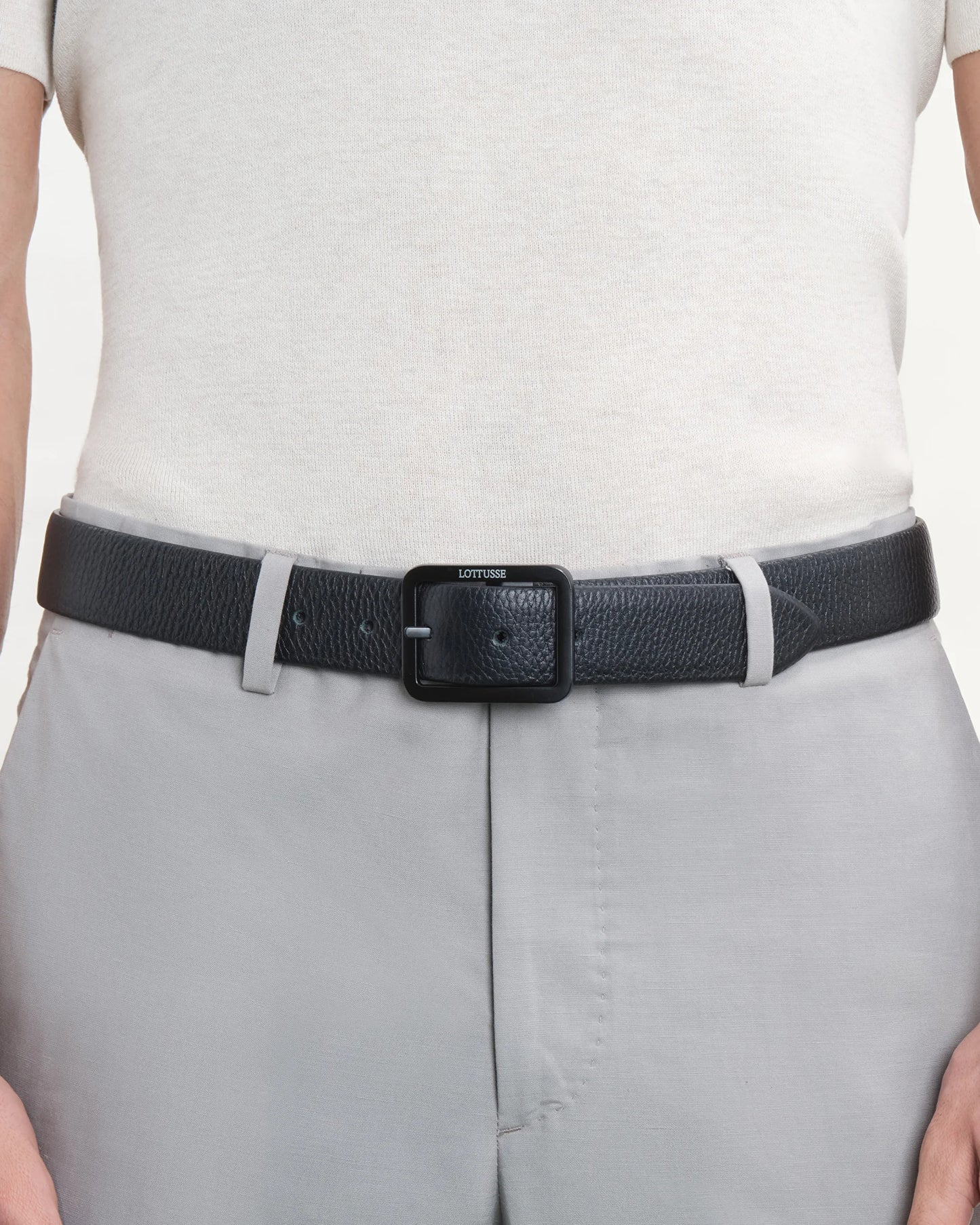 LOTTUSSE | CINTURONES | HOMBRE | CINTURÓN DE PIEL DE BECERRO MARRÓN/NEGRO AZUL MARINO | AZUL MARINO