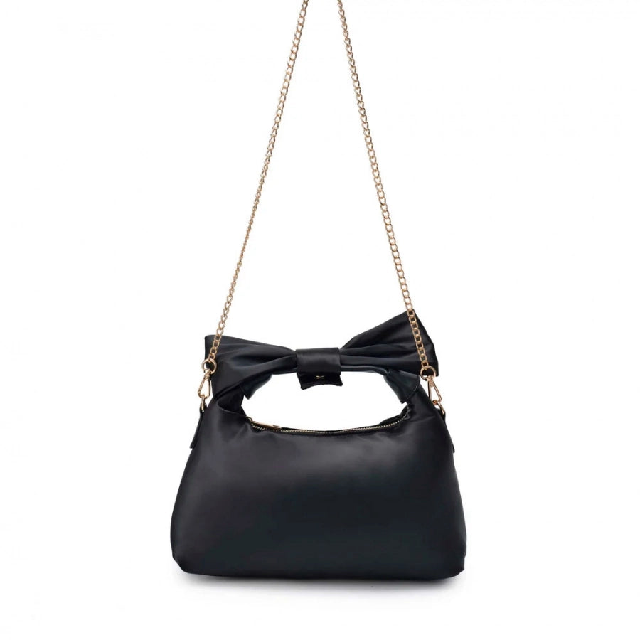 NUNOO | DAMENTASCHE | DANDY BOW RECYCELTER SATIN SCHWARZ MIT GOLD | GOLDEN
