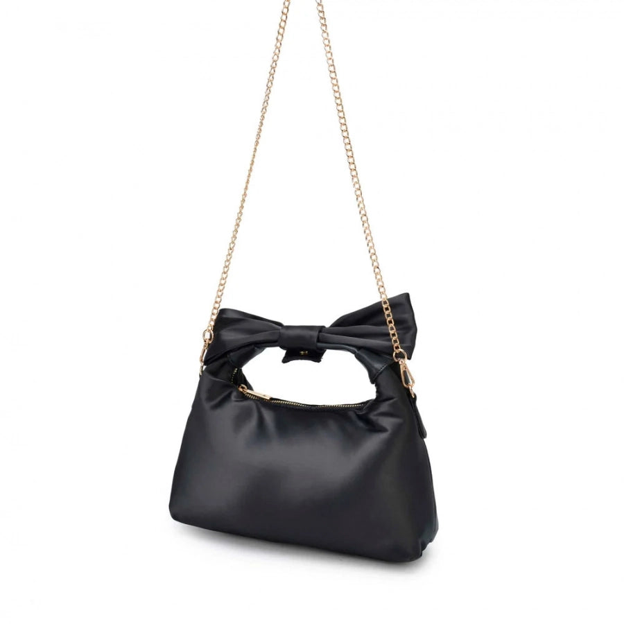 NUNOO | BORSA DA DONNA | DANDY BOW RASO RICICLATO NERO CON ORO | DORATO