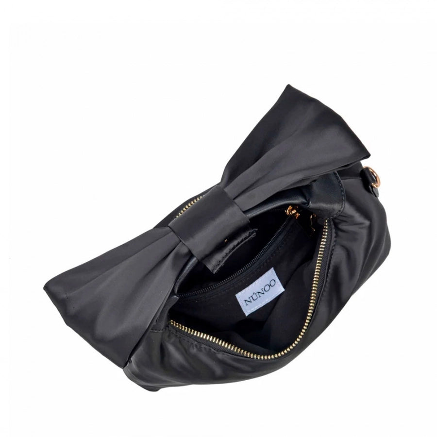 NUNOO | DAMENTASCHE | DANDY BOW RECYCELTER SATIN SCHWARZ MIT GOLD | GOLDEN