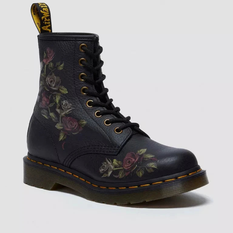 DR MARTENS | BOTAS MUJER | 1460 BLACK DECAYED ROSES CLASSIC TUMBLED NAPPA BLACK | NEGRO