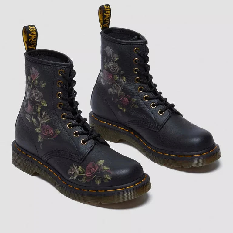 DR MARTENS | BOTAS MUJER | 1460 BLACK DECAYED ROSES CLASSIC TUMBLED NAPPA BLACK | NEGRO