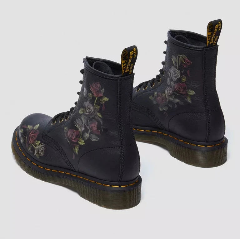 DR MARTENS | BOTAS MUJER | 1460 BLACK DECAYED ROSES CLASSIC TUMBLED NAPPA BLACK | NEGRO