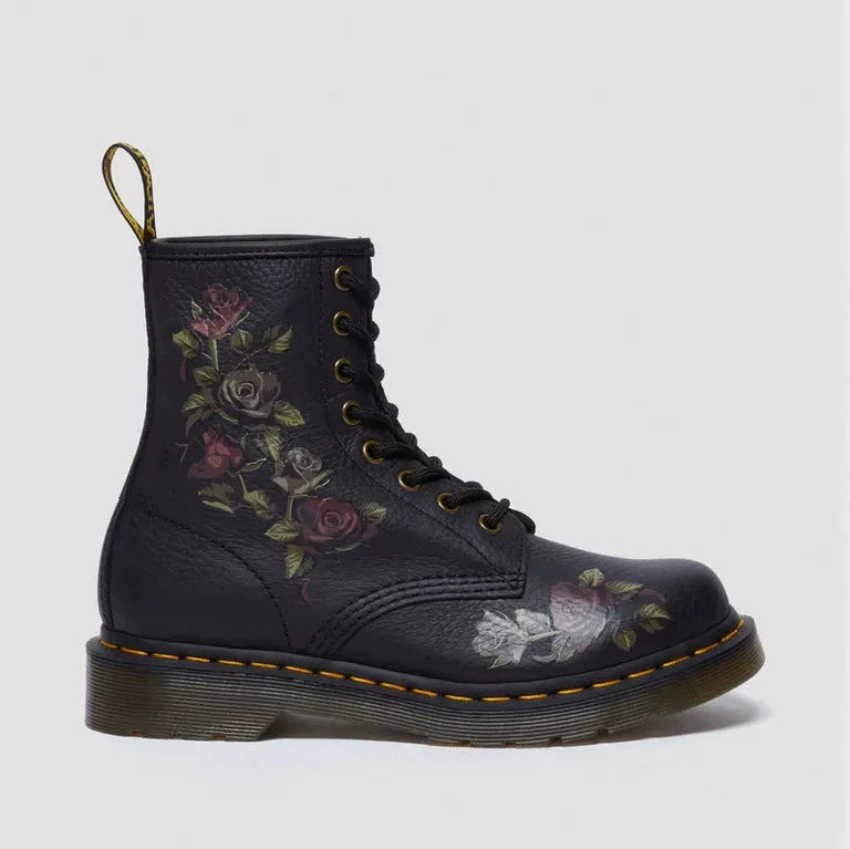 DR MARTENS | BOTAS MUJER | 1460 BLACK DECAYED ROSES CLASSIC TUMBLED NAPPA BLACK | NEGRO