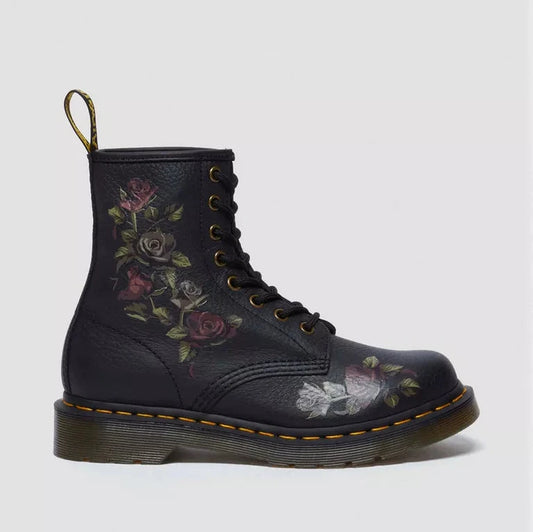 DR MARTENS | WOMEN BOOTS | 1460 BLACK DECAYED ROSES CLASSIC TUMBLED NAPPA BLACK | BLACK