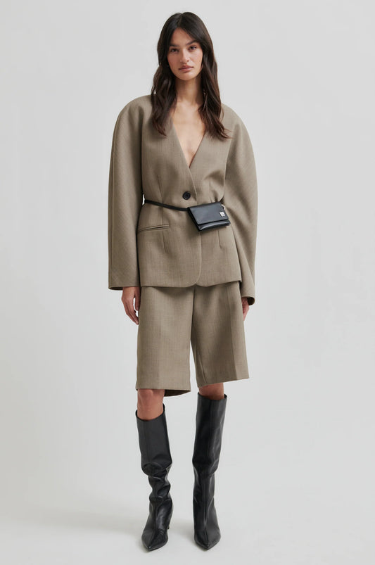 SECOND FEMALE | CHAQUETAS | MUJER | LEVELUP BLAZER MID BROWN MELANGE | MARRÓN