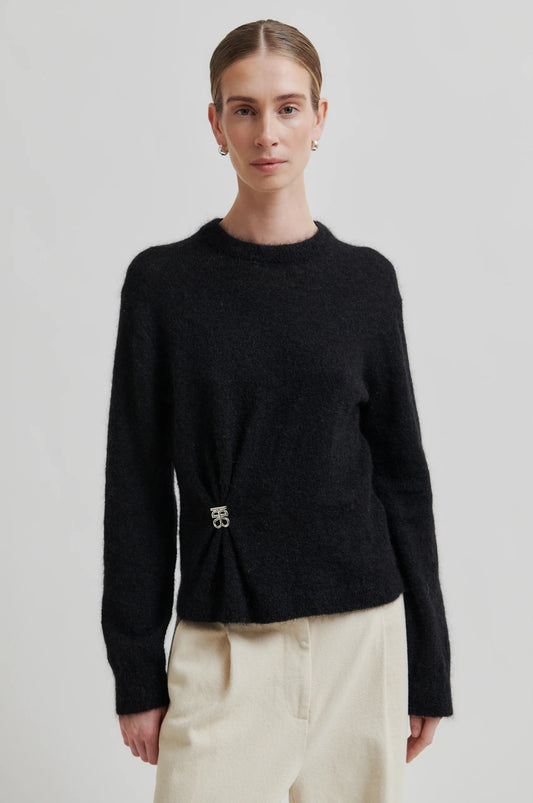 SECOND FEMALE | JERSEYS | MUJER | SOLVEJ KNIT O-NECK BLACK | NEGRO
