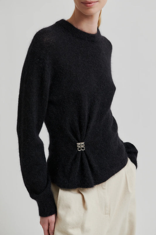 SECOND FEMALE | JERSEYS | MUJER | SOLVEJ KNIT O-NECK BLACK | NEGRO