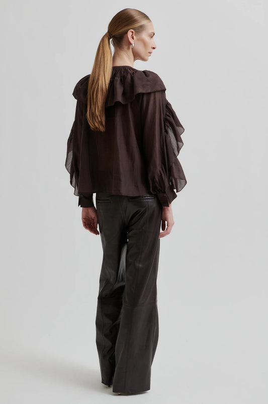 SECOND FEMALE | BLUSAS | MUJER | FRIA FRILL BLOUSE CHOCOLATE PLUM | MARRÓN